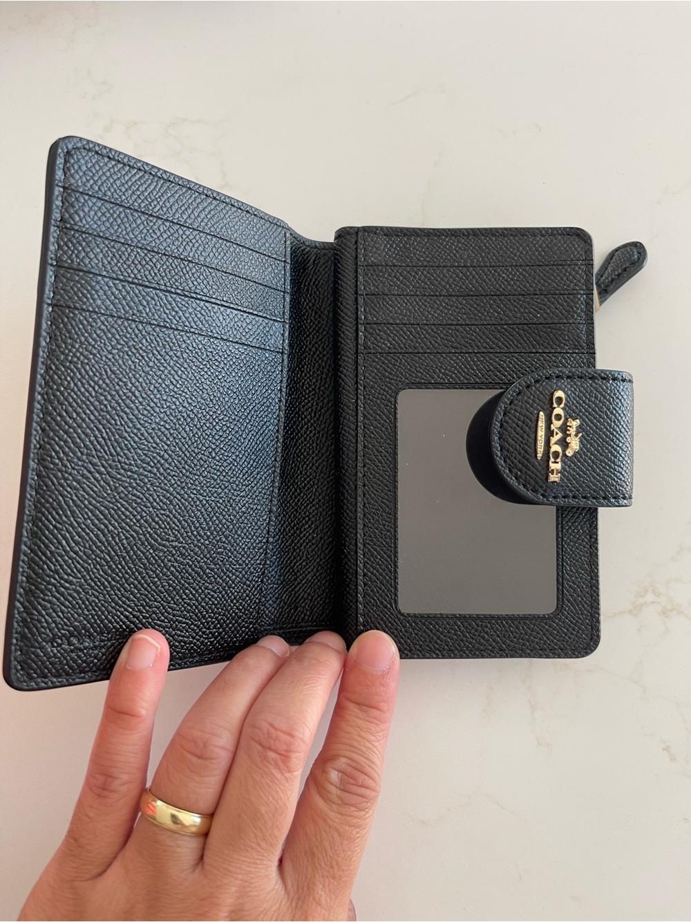 Coach Black Textured Leather Snap Wallet with Gold Logo - Picture 3 of 8